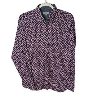 Ted Baker Dark Blue and Pink Patterned Dress Shirt